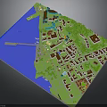 3D Urban Area Master Plan Model With Waterfront Green Spaces Buildings And Road Network