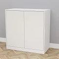 White Double Door Cabinet In Room With Wooden Floor And Gray Wall