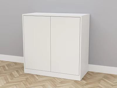 White Double Door Cabinet In Room With Wooden Floor And Gray Wall 3d model