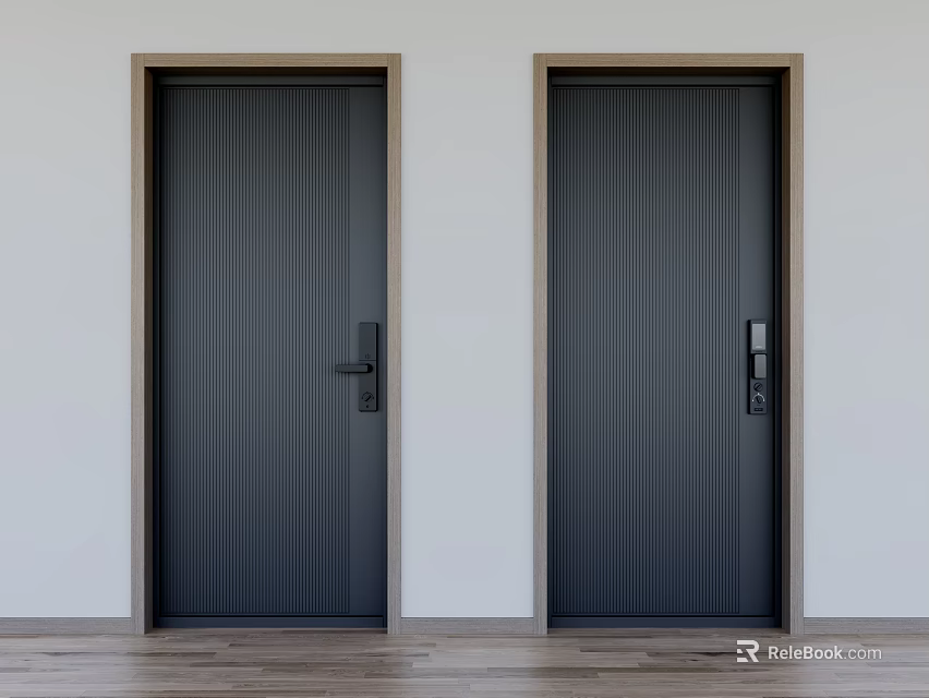 Black Security Doors With Vertical Stripes Light Colored Frames And Black Handles For Modern Home 3d model 