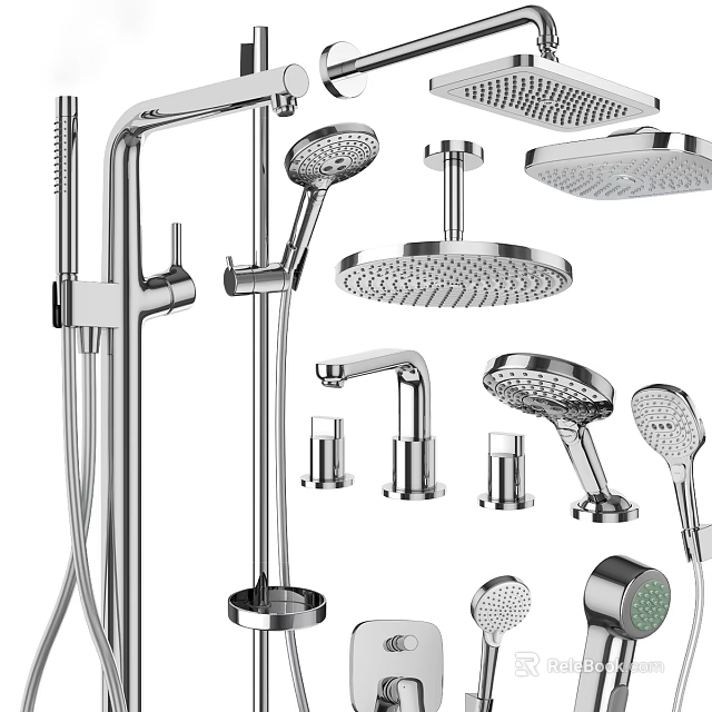Modern Shower System Design With Chrome Handheld Overhead And Body Spray Components 3d model