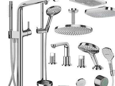 Modern Shower System Design With Chrome Handheld Overhead And Body Spray Components 3d model