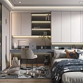 Modern Tatami Bedroom Interior Design With Built in Desk Storage And Cozy Bedding