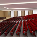 Spacious Modern Conference Room Interior With Neatly Arranged Red Seats And Platform