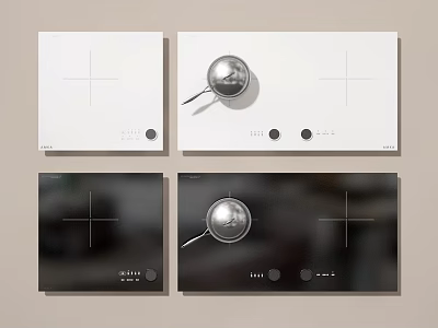 Modern Kitchen Cooktop Control Panels With White And Black Designs And Metal Knobs 3d model