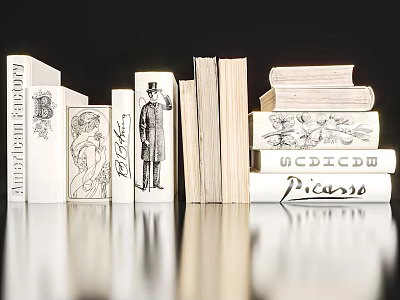 Vintage Decorative Book Shaped Ornament Set With Various Artistic Prints For Home Decor 3d model