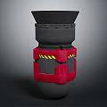 Gray Cylindrical Military Weapon With Red Protective Bands And Yellow Black Warning Stripes