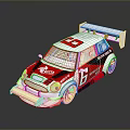 Racing Car Model With Red White Black Livery Number 16 And Rear Spoiler