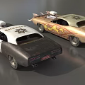 Classic Modified Sheriff Cars With Flame Graphics Hood Supercharger And Colorful Designs