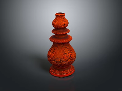 Red Ceramic Decorative Vase With Intricate Carved Patterns For Home Decor 3d model