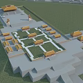 Ancient Architecture Complex With Symmetrical Layout Yellow Roofs Courtyards And Central Plaza