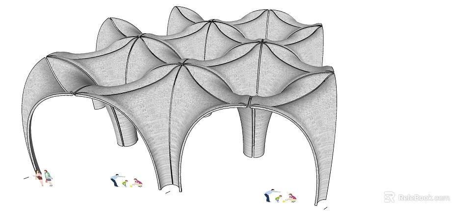 Modern Pergola Architectural Design With Petal Shaped Canopy And Curved Supports 3d model 