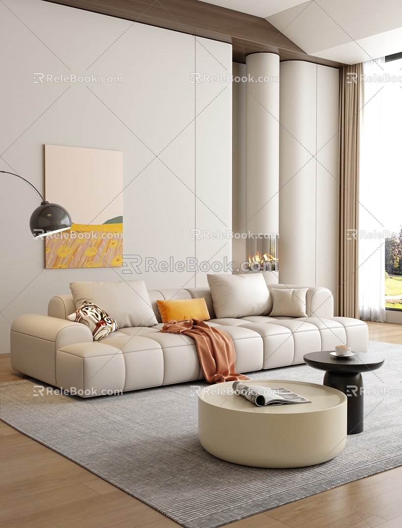 Modern minimalist sofa coffee table combination 3d model