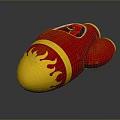 Fun Red And Yellow Toy Rocket With Flame Pattern And Streamlined Body Design