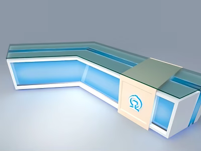 Modern L Shaped Office Desk With Glass Top Blue Lighting And Logo Panel 3d model