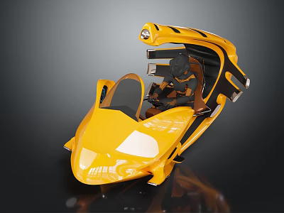 Futuristic Yellow Space Vehicle With Open Cockpit And Astronaut Figure 3d model