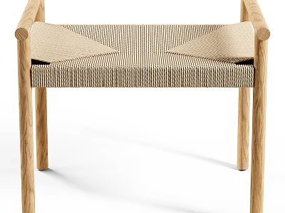 Wooden Chair With Beige Striped Woven Seat And Oak Frame Design 3d model