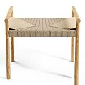 Wooden Chair With Beige Striped Woven Seat And Oak Frame Design