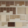 Venetian Blinds in Various Styles and Colors Neatly Arranged on Wall