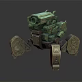 Futuristic Armored Mechanical Combat Creature With Cannon Turret And Leg Structures 3d model