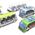 Functional Utility Vehicles With Various Designs Green Gray Roofs And Passenger Seats 3d model