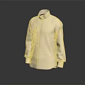 White Stand Collar Long Sleeve Button Front Linen Shirt on Dark Background with Reflection 3d model