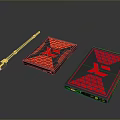 Portable External Hard Drive With Red Geometric Pattern And USB Cable For Computer Data Storage