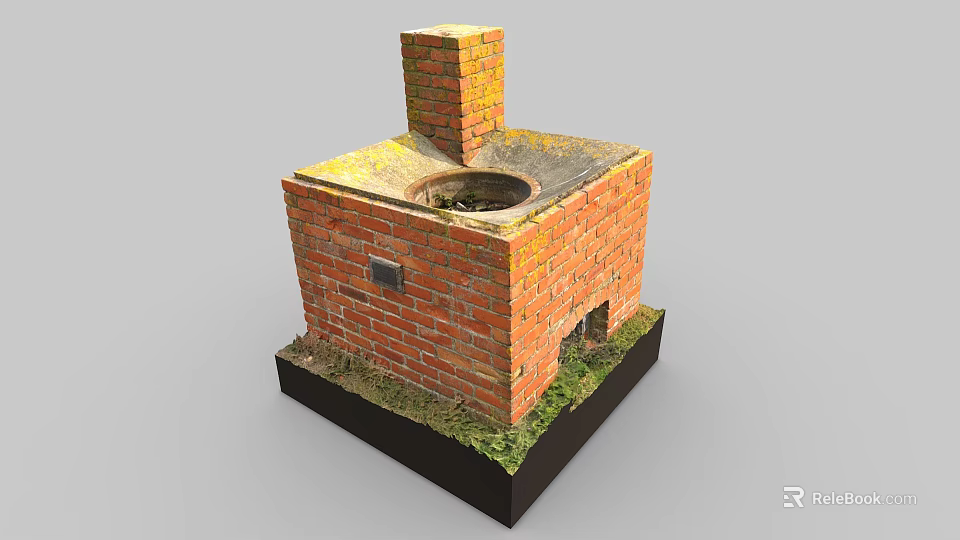 Red Brick Square Stove With Chimney Practical Design For Household Living Supplies 3d model 
