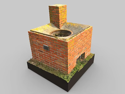 Red Brick Square Stove With Chimney Practical Design For Household Living Supplies 3d model