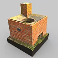Red Brick Square Stove With Chimney Practical Design For Household Living Supplies