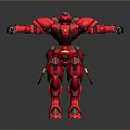 Detailed Red Mech Robot Game Movie Character With Outstretched Arms And Mechanical Design