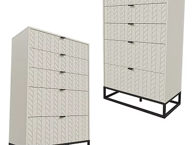 Modern Light Colored Sideboard With Geometric Pattern Drawers And Black Metal Legs 3d model