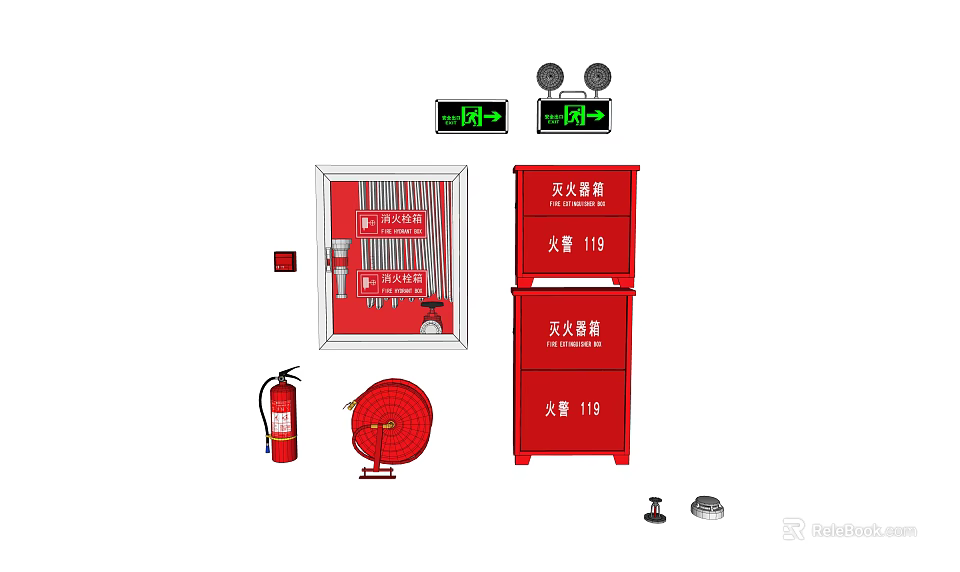 Essential Fire Fighting Equipment Including Fire Extinguisher Hydrant And Alarm Controller 3d model 