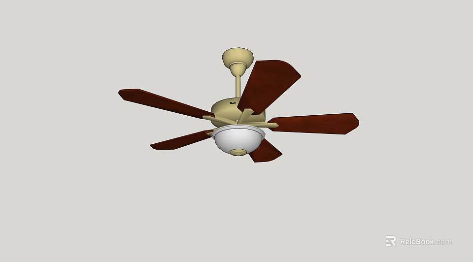Ceiling Mounted Air Conditioner Fan With Wooden Blades And White Light Fixture 3d model 