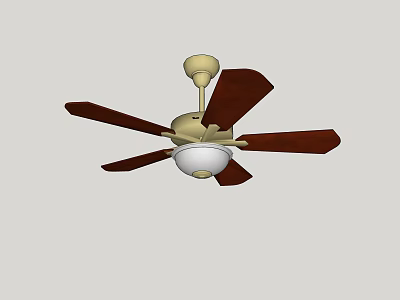Ceiling Mounted Air Conditioner Fan With Wooden Blades And White Light Fixture 3d model