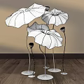 Floral Installation Purple Blue Pink Lotus Leaf Shaped Decor Green Stems Base On Wooden Floor