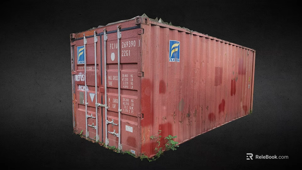 Industrial Equipment Red Rustic Container Featuring FAL Logo Serial Number And Weeds at Base 3d model 