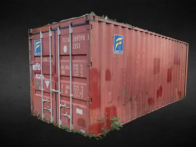 Industrial Equipment Red Rustic Container Featuring FAL Logo Serial Number And Weeds at Base 3d model