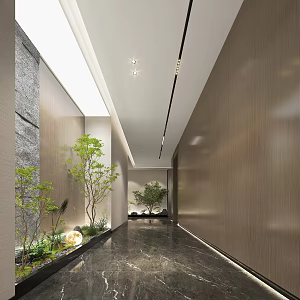 Office Corridor Hotel Corridor Away Landscape Plants 3d model