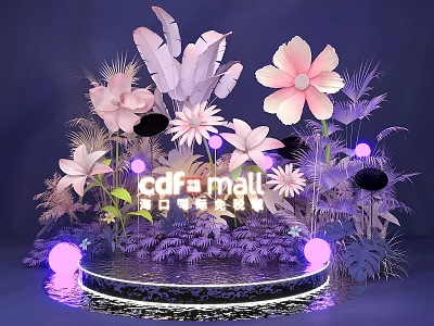 Photo Check In Spot With Large Flowers Purple Background Round Stage At CDR Mall Shekou 3d model