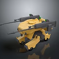 Mechanical Creature Role With Yellow Body Multiple Cannons Green Components And Mechanical Legs 3d model