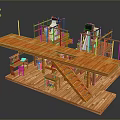 Detailed Wooden Architectural Construction Model With Scaffolding Staircase And Platforms