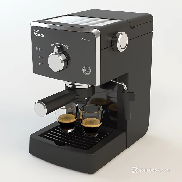Modern Black Espresso Coffee Machine Home Kitchen Appliance With Two Glass Cups 3d model 