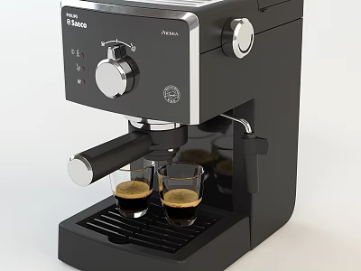 Modern Black Espresso Coffee Machine Home Kitchen Appliance With Two Glass Cups 3d model