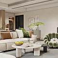Modern Living And Dining Room Interior With Cozy Sofa Coffee Table And Green Plants