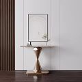 Stylish Console Table With Brass Twisted Base Marble Tabletop Greenery And Abstract Wall Art 3d model