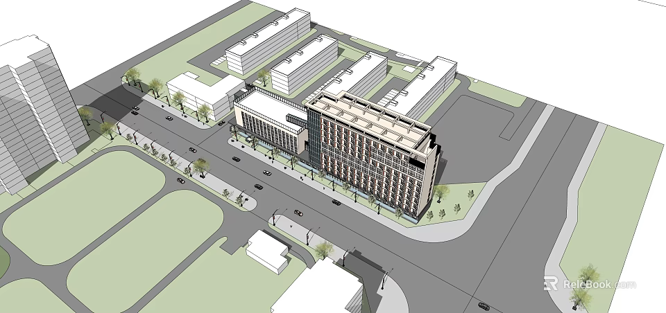 Modern Urban Architecture Complex With Multiple Buildings Street Layout And Green Spaces 3d model