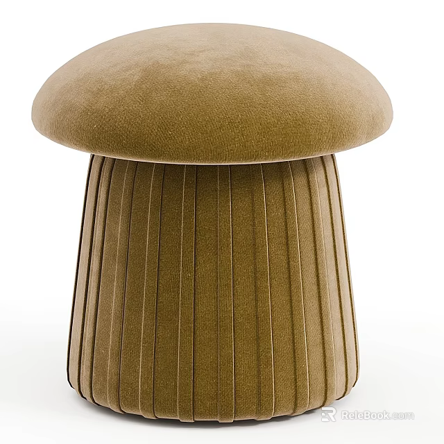 Mushroom Shaped Brown Velvet Sofa Stool with Pleated Design for Living Room 3d model 