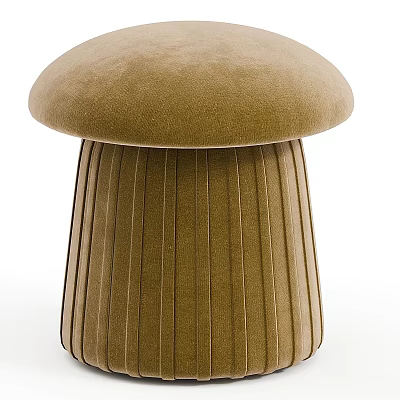 Mushroom Shaped Brown Velvet Sofa Stool with Pleated Design for Living Room 3d model