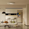 Modern Open Living Dining Space With White Sofa Floor Lamp And Cabinet